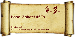 Haar Zakariás névjegykártya